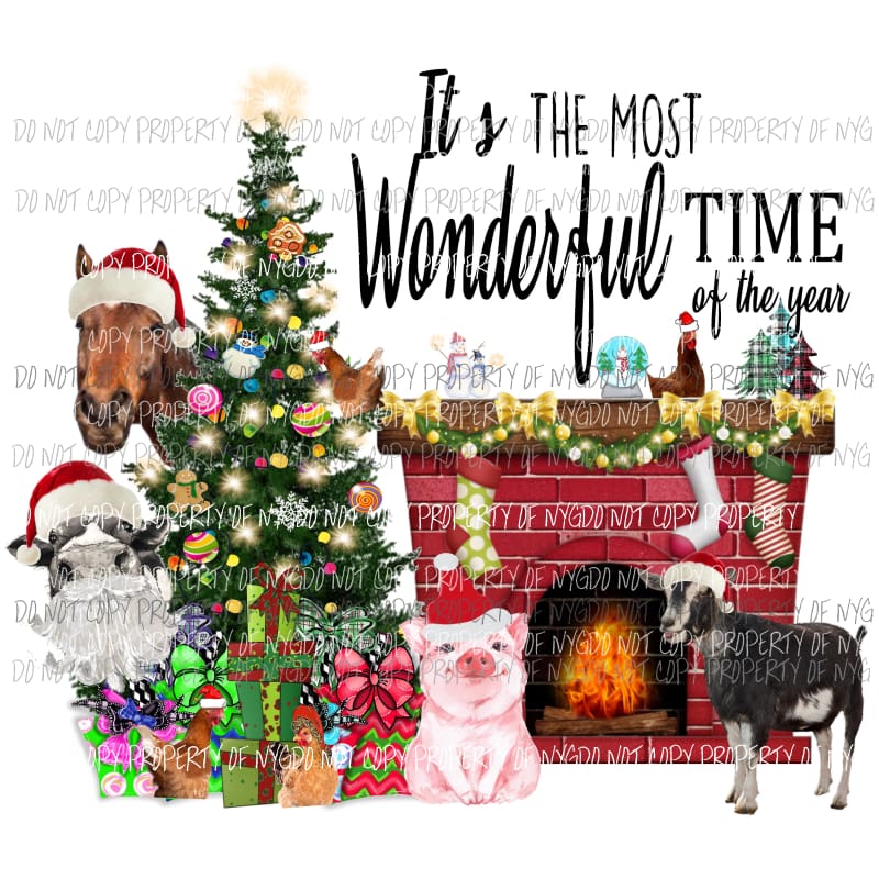 Its the most wonderful time of the year Pig cow chickens Horse Goat Santa Sublimation transfers Heat Transfer