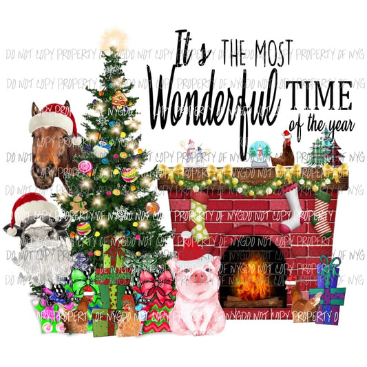 Its the most wonderful time of the year Pig cow chickens Horse Santa Sublimation transfers Heat Transfer