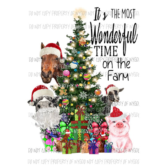 Its the most wonderful time On the Farm Pig cow chickens Horse Goat Santa Sublimation transfers Heat Transfer