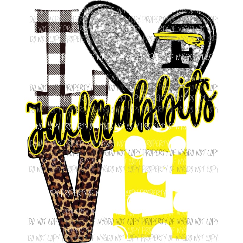 Jackrabbits F bird Yellow black and silver heart love polka dot Sublimation transfers Heat Transfer