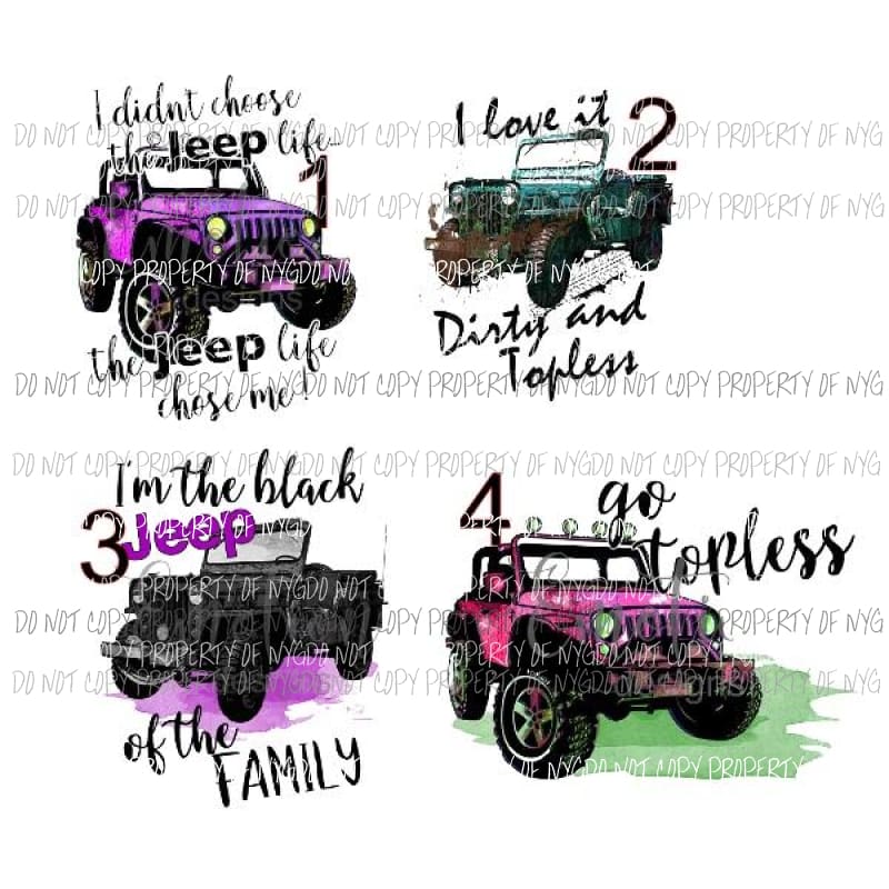 Jeep Designs 1-4 you choose sublimation transfer Heat Transfer