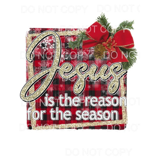 Jesus Is The Reason For The Season Buffalo Plaid Gold Frame 