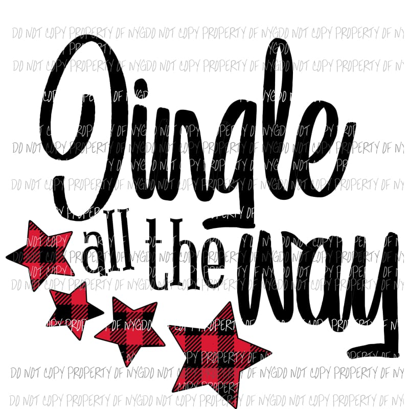 Jingle All The Way Red Buffalo Plaid Stars Sublimation transfers Heat Transfer