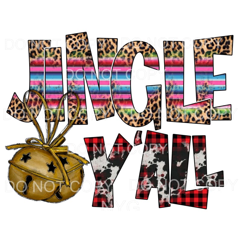 Jingle Y’all Gold Bell Leopard Serape Red Plaid Cowhide 