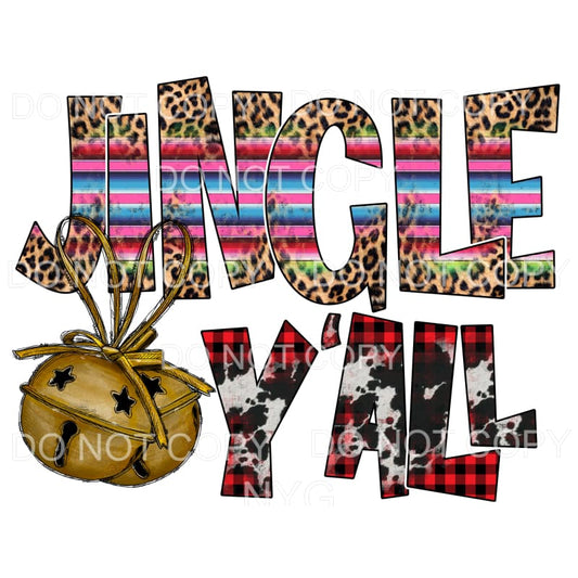 Jingle Y’all Gold Bell Leopard Serape Red Plaid Cowhide 