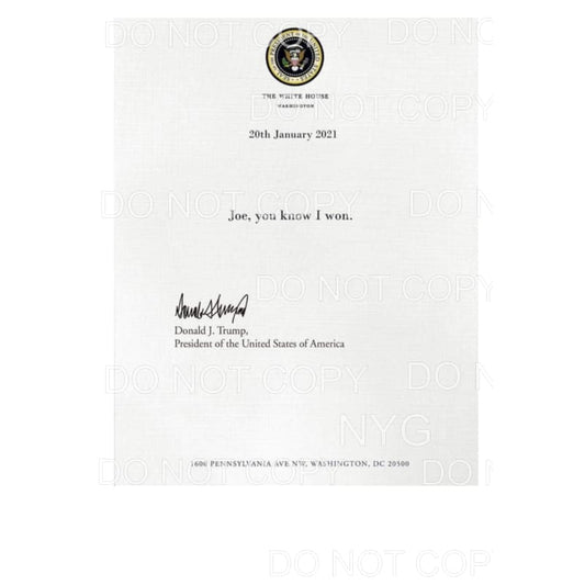 Joe you know I won Trump Biden letter Sublimation transfers 