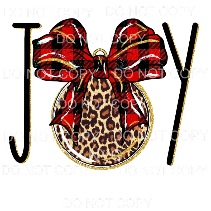 JOY Ornament Leopard Red Buffalo Plaid Bow Gold Sublimation 