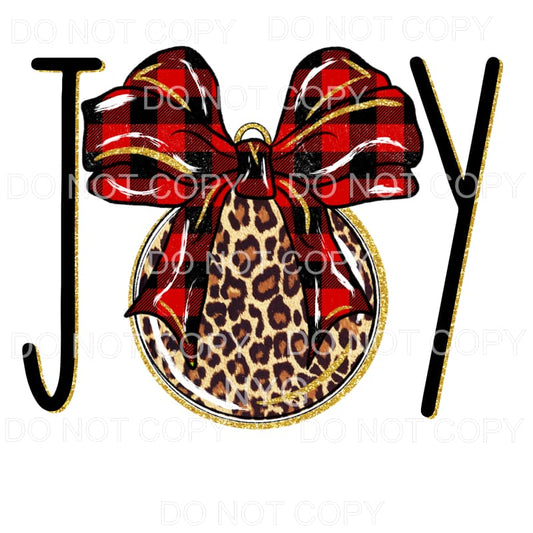 JOY Ornament Leopard Red Buffalo Plaid Bow Gold Sublimation 