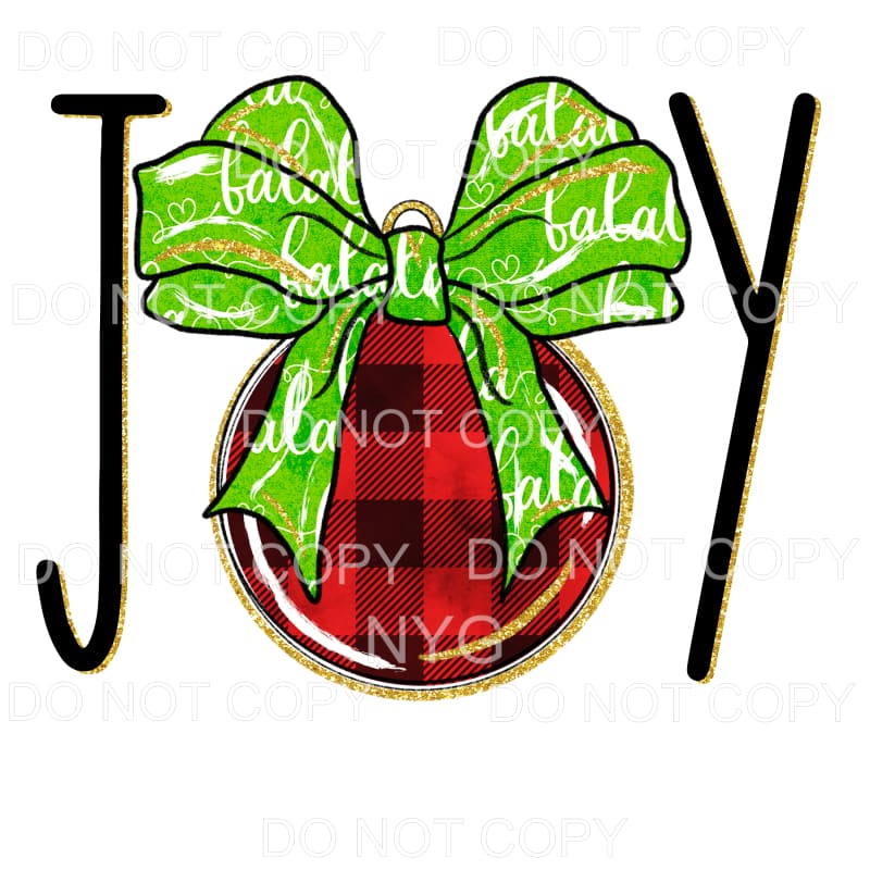 JOY Ornament Red Buffalo Plaid Green Bow Gold Sublimation 