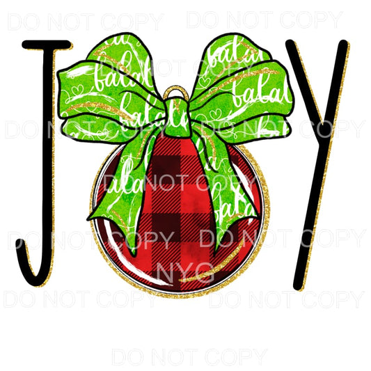JOY Ornament Red Buffalo Plaid Green Bow Gold Sublimation 
