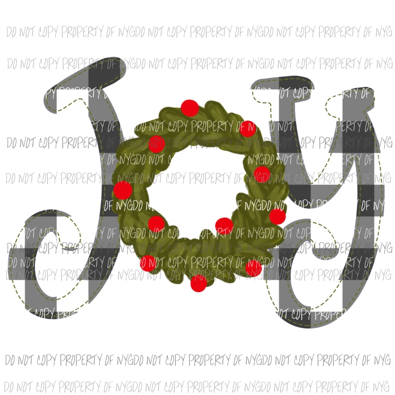 joy wreath Black Plaid Sublimation transfers Heat Transfer