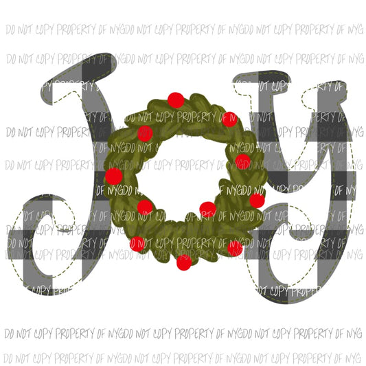 joy wreath Black Plaid Sublimation transfers Heat Transfer