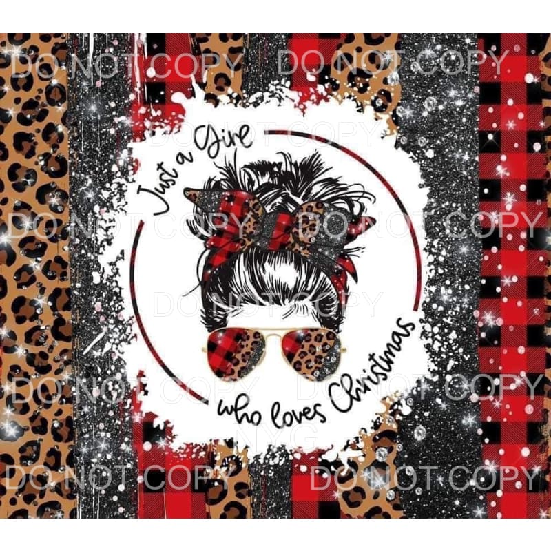 Just A Girl Who Loves Christmas Circle Messy Bun Leopard Red