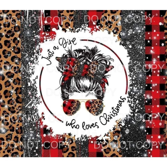 Just A Girl Who Loves Christmas Circle Messy Bun Leopard Red