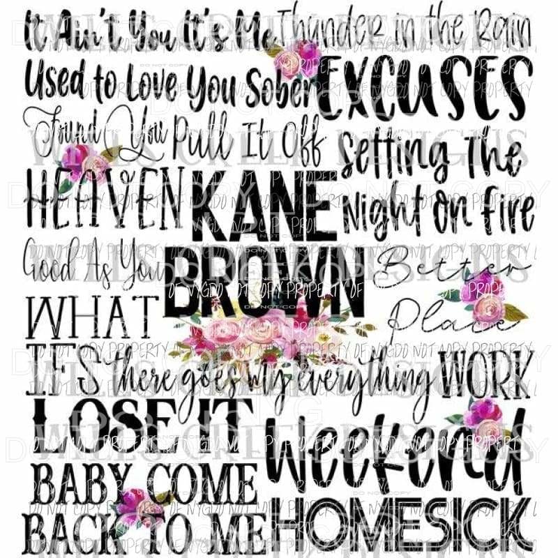 Kane Brown songs Sublimation transfers Heat Transfer