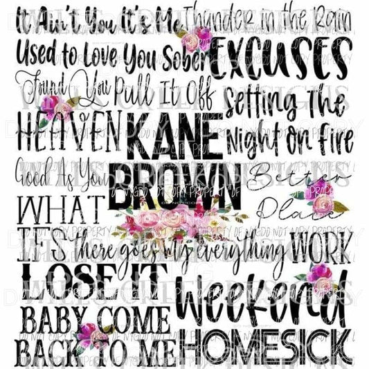 Kane Brown songs Sublimation transfers Heat Transfer