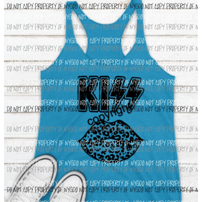 KISS LEOPARD LIPS BLACK SCREEN PRINT can go on any shirt adult 13x9 inches Heat Transfer