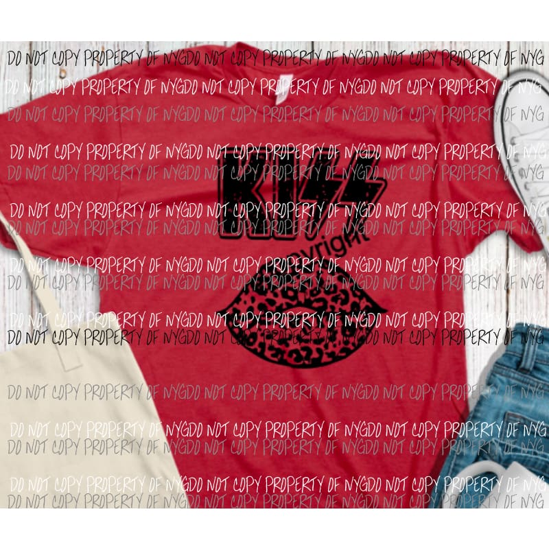 KISS LEOPARD LIPS BLACK SCREEN PRINT can go on any shirt adult 13x9 inches Heat Transfer