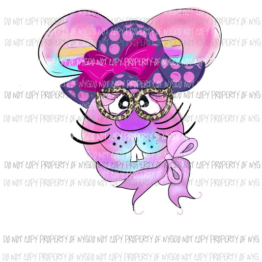 Lady Bunny purple hat bow glasses watercolor Sublimation transfers Heat Transfer