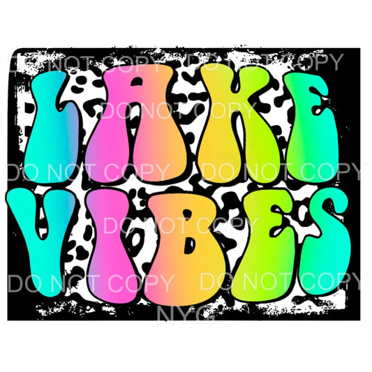 Lake Vibes Neon Ombre Letters Leopard Background Sublimation