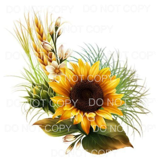 Large Single Sunflower Greenery Sublimation transfers - Heat