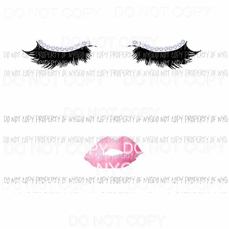 Lashes Lips pink rhinestones Sublimation transfers Heat Transfer