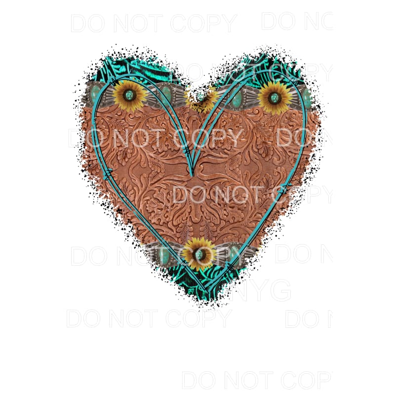 Leather Sunflower Turquoise Heart Sublimation transfers - 