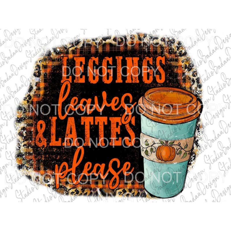 Leggings Leaves and Lattes Please Coffee Orange Plaid 