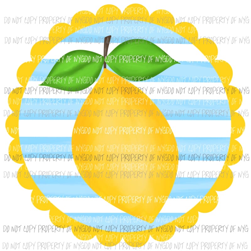 Lemon yellow scalloped circle blue stripes Sublimation transfers Heat Transfer