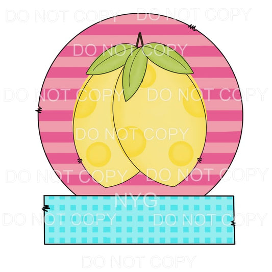 Lemons Pink Stripe Circle Blue Monogram Sublimation 