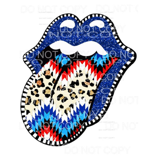 Leopard Aztec Pattern Blue Glitter Lips Sublimation 