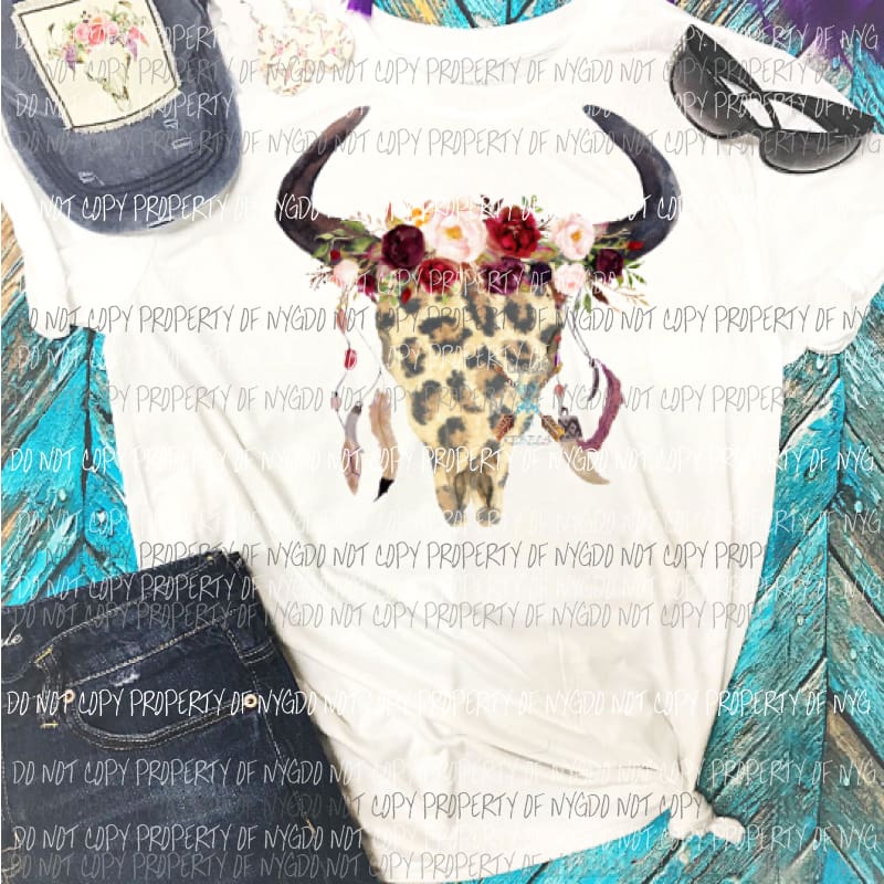 leopard bullskull with feathers sublimation transfer Heat Transfer