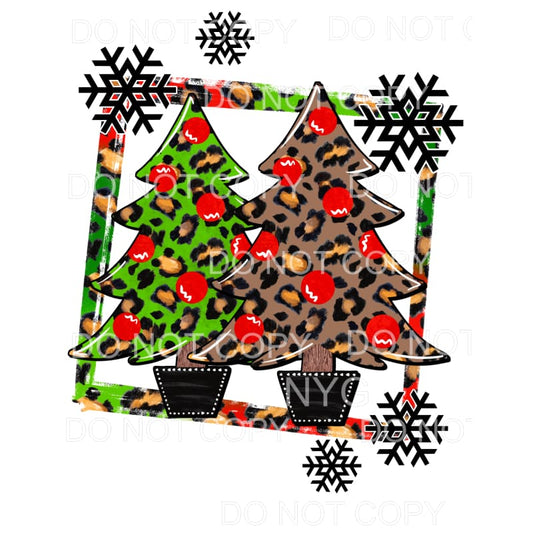 Leopard Christmas Trees Framed Snowflakes Sublimation 