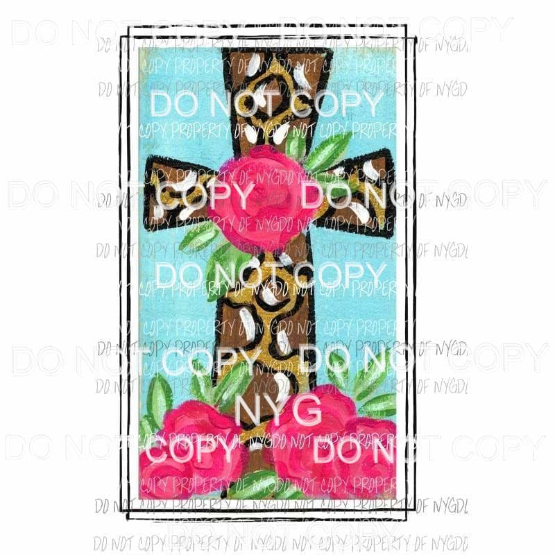 Leopard Cross #2 black frame roses Sublimation transfers Heat Transfer