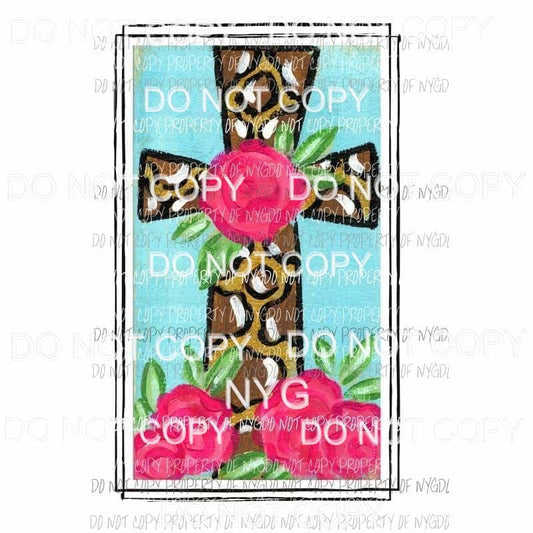 Leopard Cross #2 black frame roses Sublimation transfers Heat Transfer
