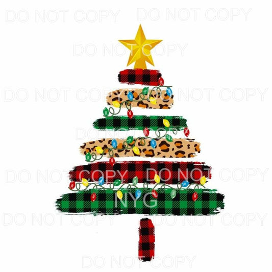 Leopard Green Red Plaid Christmas Tree Sublimation transfers
