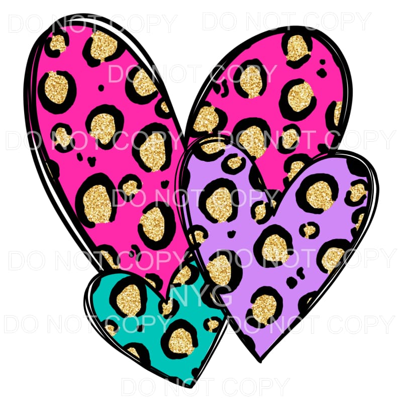 Leopard Heart Trio Pink Gold Teal Purple Sublimation 