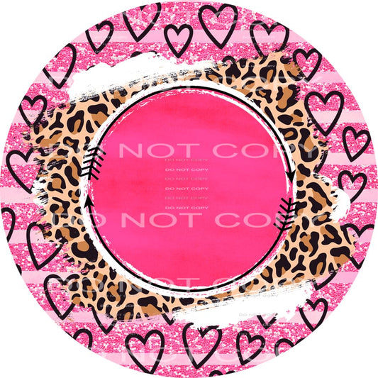 Leopard Hearts Pink Glitter Stripes Circle Valentines Day 