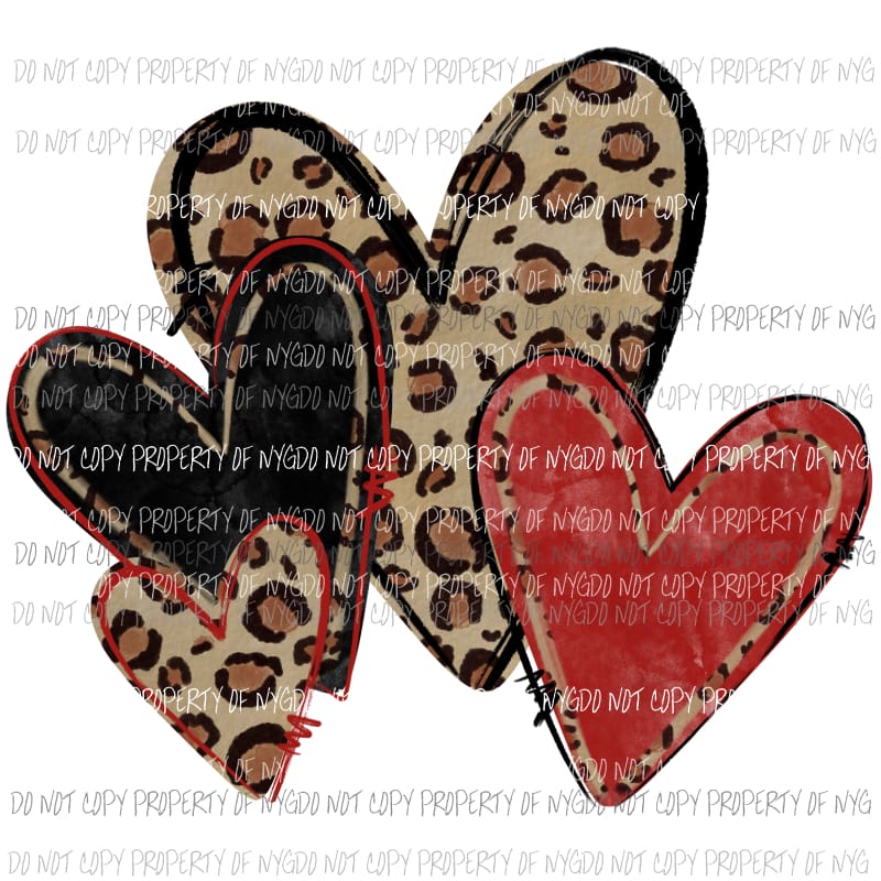 Leopard Hearts red black Sublimation transfers Heat Transfer
