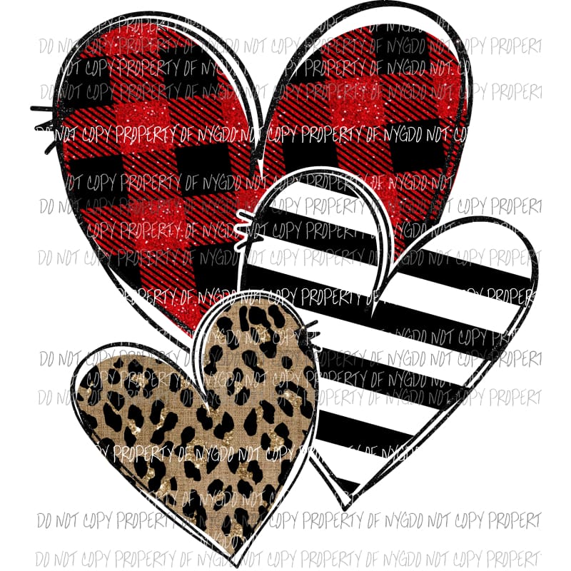 Leopard Plaid Stripes Heart Trio Sublimation transfers Heat Transfer