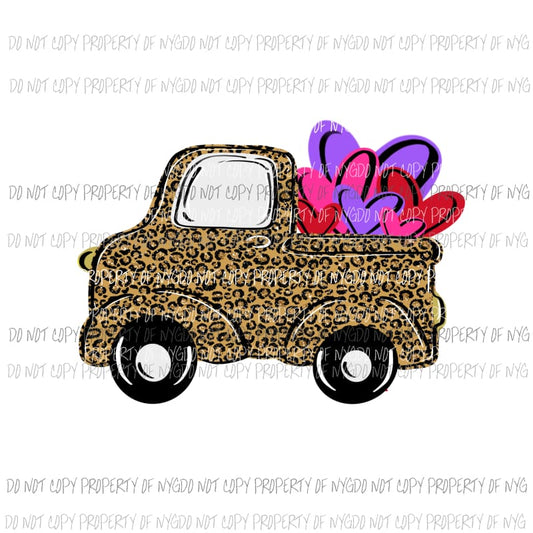 Leopard Truck Hearts purple pink red Valentines Day Sublimation transfers Heat Transfer