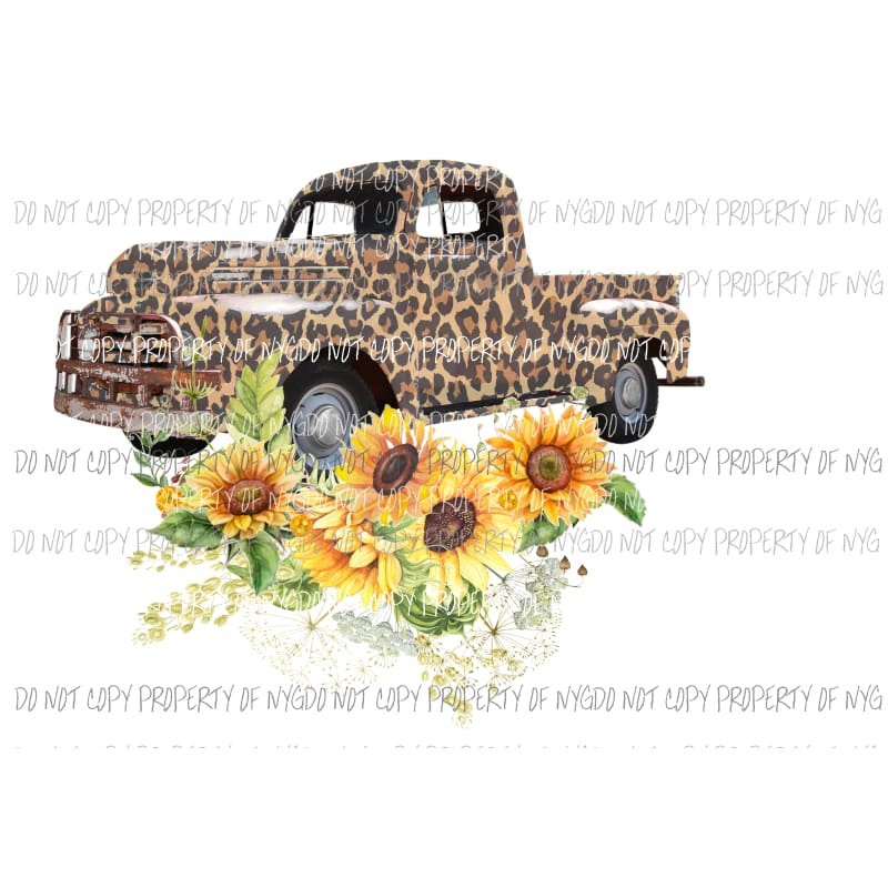Leopard Truck Sunflowers Sublimation transfers Heat Transfer