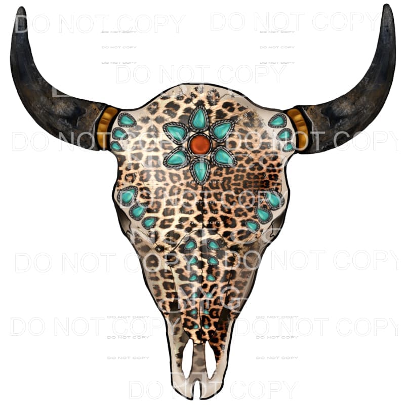 Leopard Turquoise Gemstone Bull Skull #2033 Sublimation 