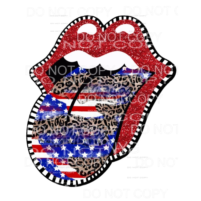 Leopard USA American Flag Red Glitter Lips Sublimation 