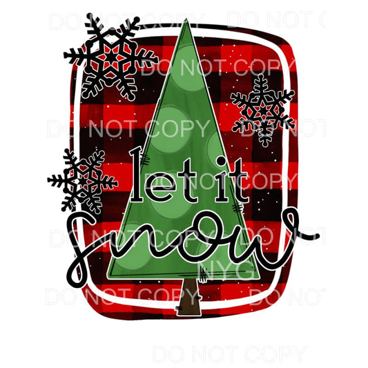 Let It Snow Green Polka Dot Tree Red Plaid Snowflakes #1361 