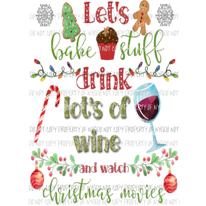Lets Bake stuff - wine - Christmas Sublimation transfers Heat Transfer