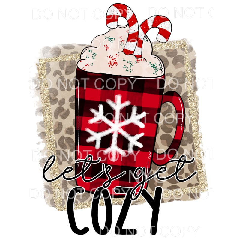 Let’s Get Cozy Red Buffalo Plaid Mug Candy Canes Leopard 
