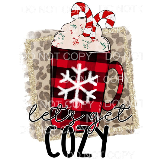 Let’s Get Cozy Red Buffalo Plaid Mug Candy Canes Leopard 