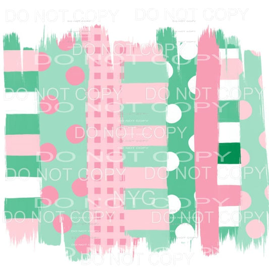 Light Pink Green Stripes Polka Dots Brush Strokes Sheet #718