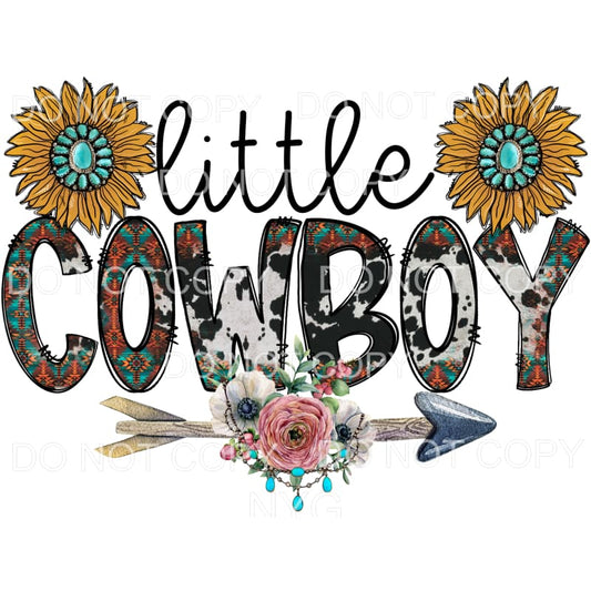 Little Cowboy Western Cow Print Sunflowers Turquoise 